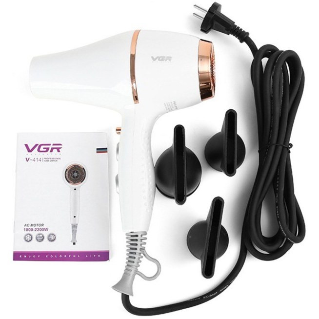 سشوار حرفه ای وی جی آر مدل V-414 با ۳ سری متمرکز کننده و باد سرد
