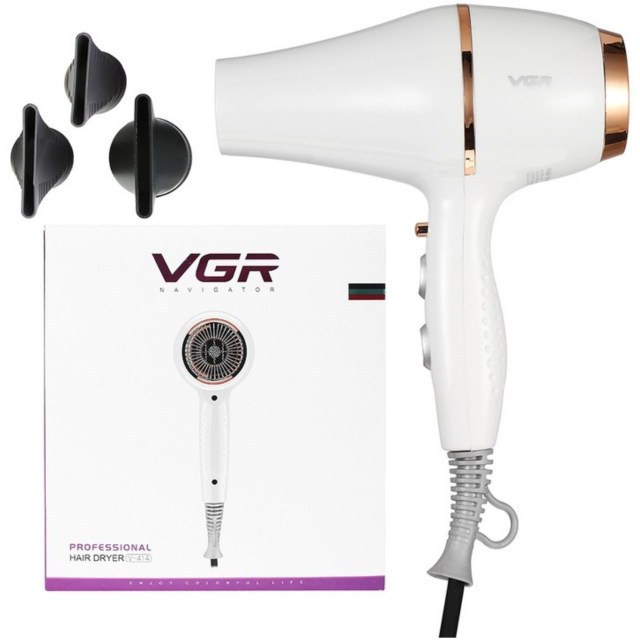 سشوار حرفه ای وی جی آر مدل V-414 با ۳ سری متمرکز کننده و باد سرد